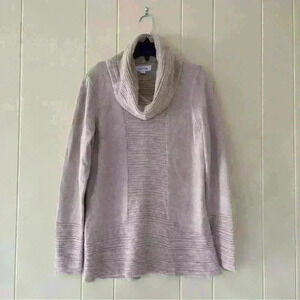 Calvin Klein Womens Pink Long Sleeve Cowl Neck Cable Knit Sweater M CottonBlend